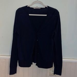 Loft woman’s dark navy button front v neck fitted cardigan